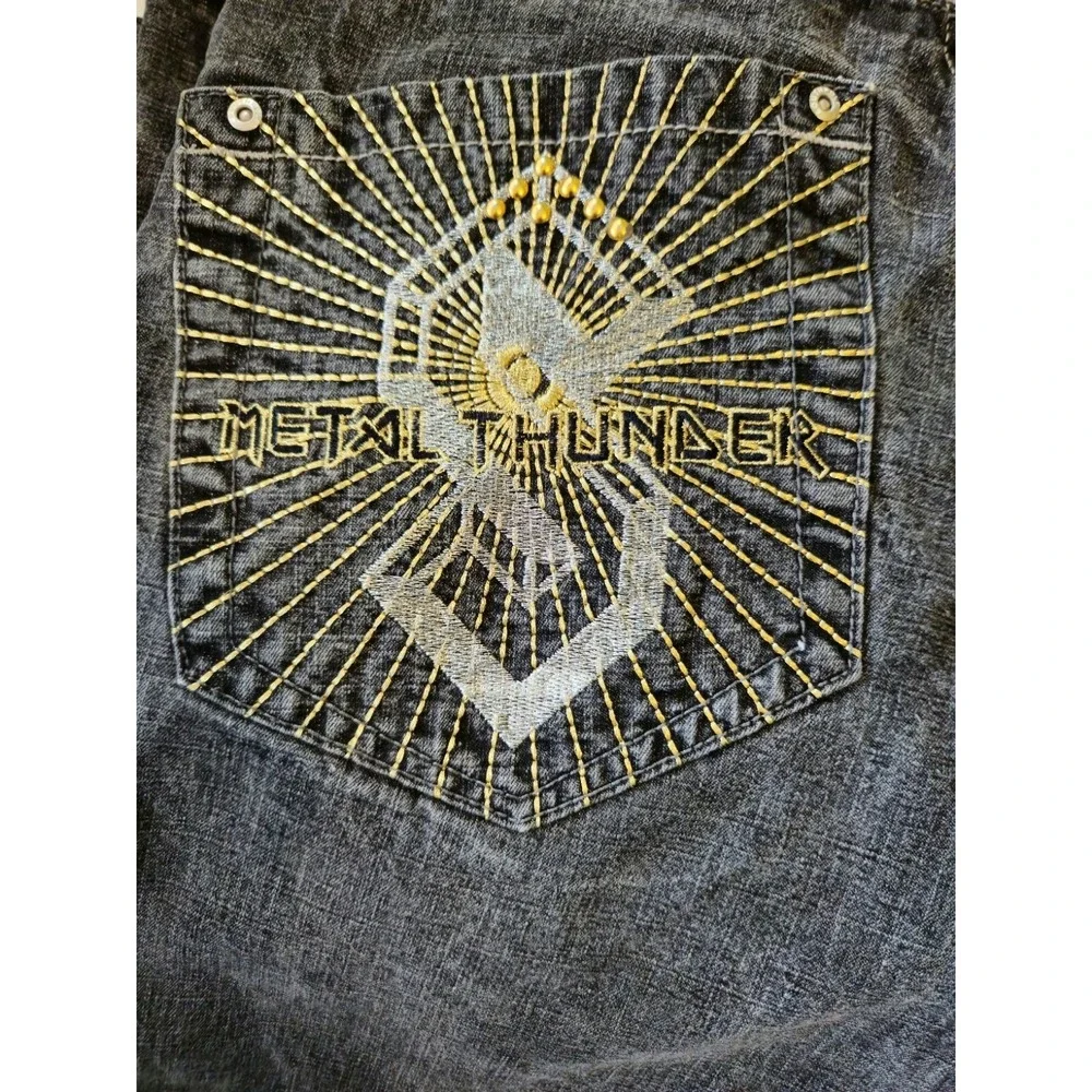 South Pole Metal Thunder Jeans 27x29 Black Rock Baggy Grunge Skater Embroidered